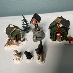 Lemax‎ Christmas Village 2" Tall  Dog & Doghouses - Water Well Tree & Dogs & Cat